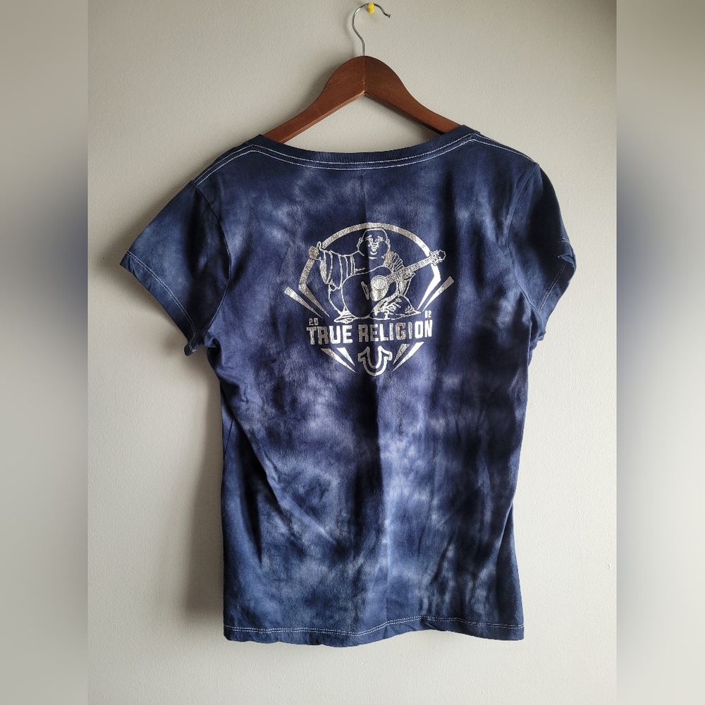 True Religion V Neck Silver Logo T Shirt